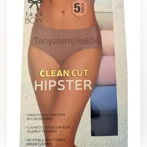 Black Bow Clean Cut Hipster Panties 5-Pack Large